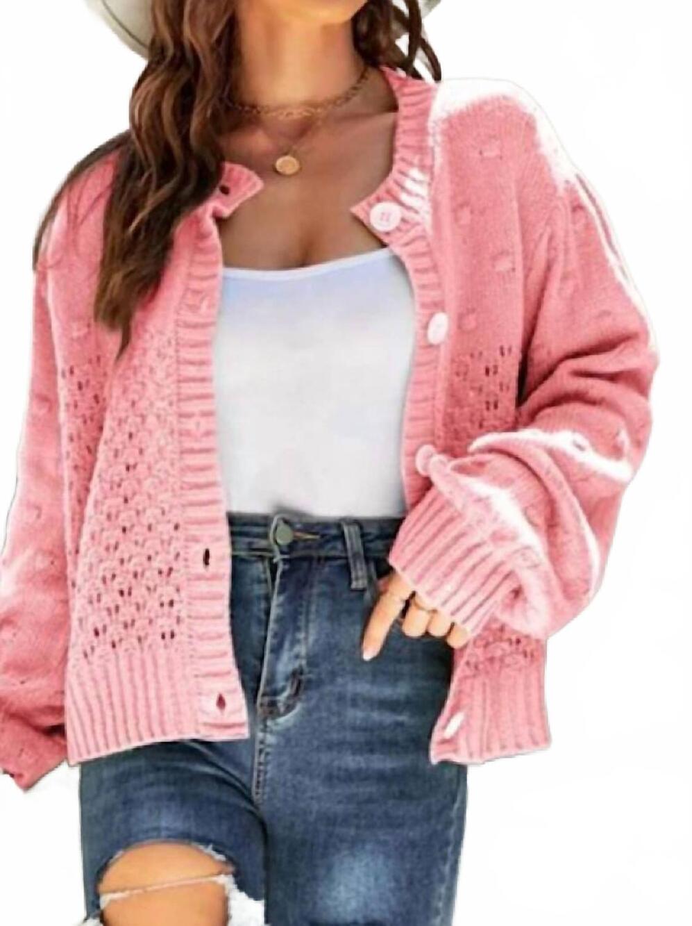 NEW MISS SPARKLING pompom puff sleeve cardigan in pink
